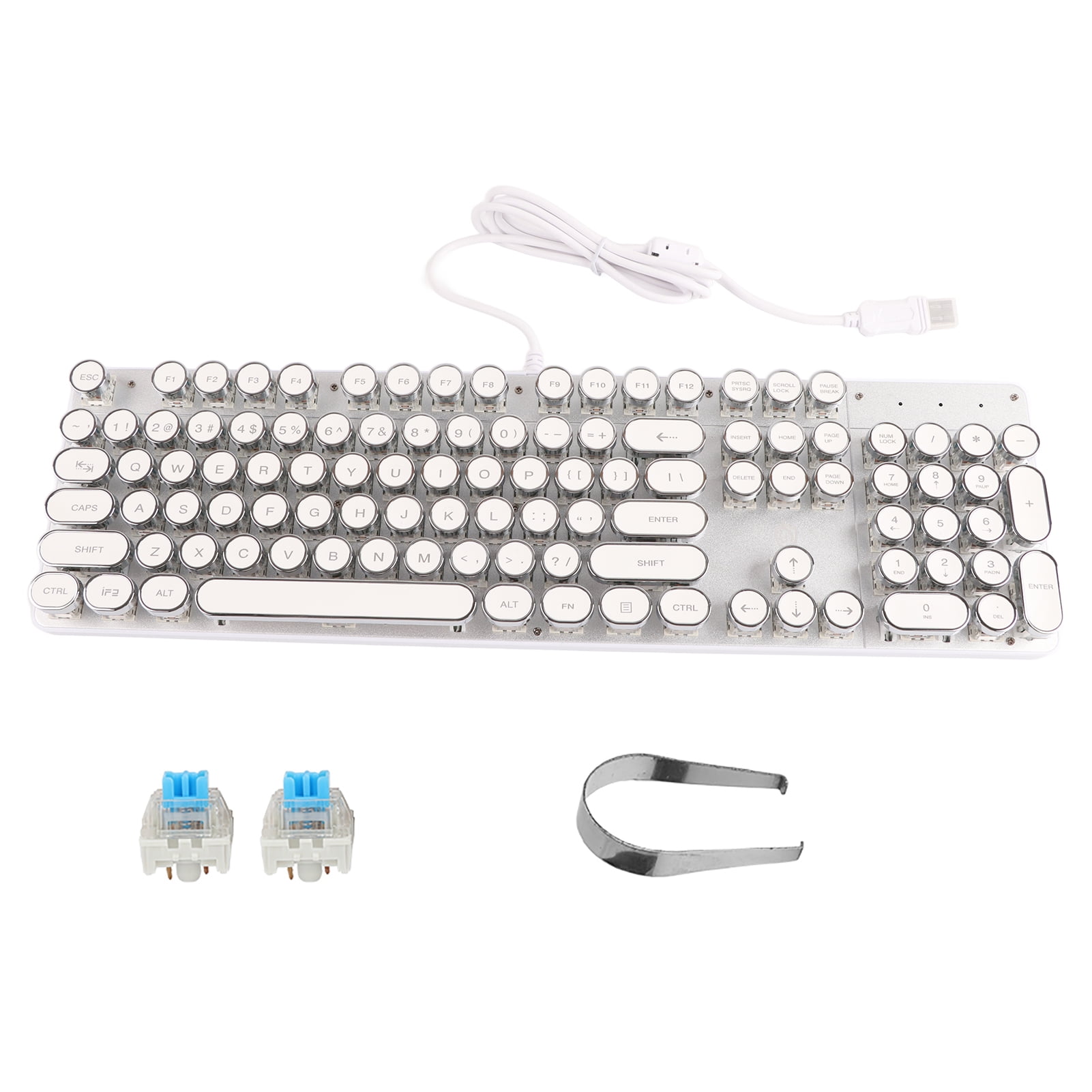 900?5 White Mechanical Keyboard with Retro Round Cap Computer Parts
