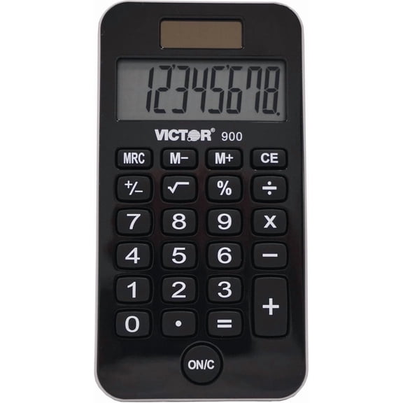 900 8-Digit Standard Function Calculator with Hard Protective Cover, Solar and Battery LCD Display, Small Pocket for Students Professionals, Black, 0.3" x 2.5" 4.3"