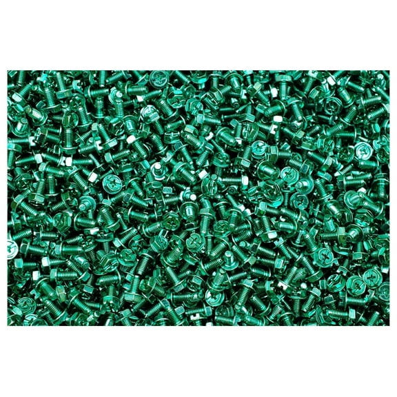 (900) Combo Drive Hex Washer Head 10-32 x 3/8 Grounding Screws #10 Green Zinc