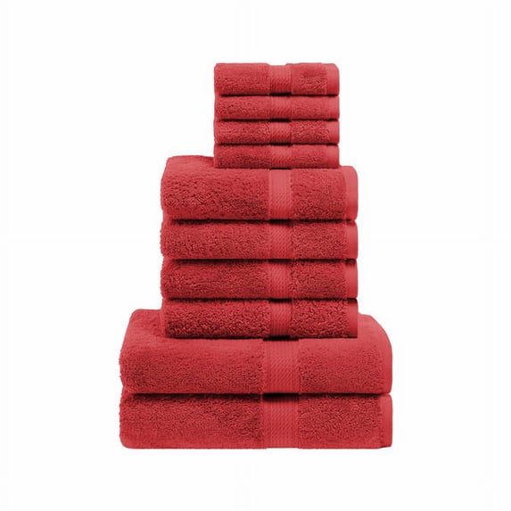 900 GSM Egyptian Cotton Solid 10-Piece Towel Set Red