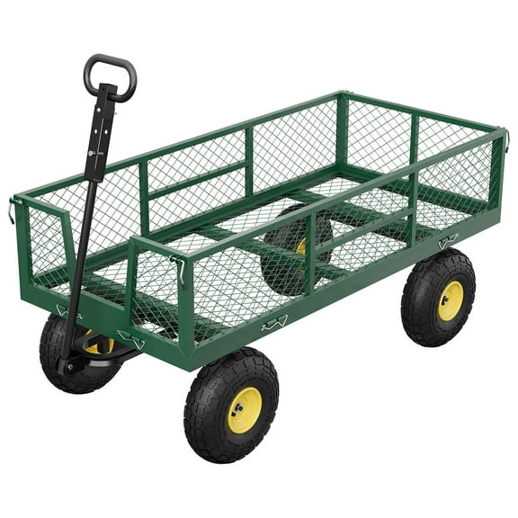 900 LBS Garden Cart on Wheels with Adjustable Handles, Heavy Duty Steel Garden Wagon with Removable Mesh Sides to Convert into Flatbed