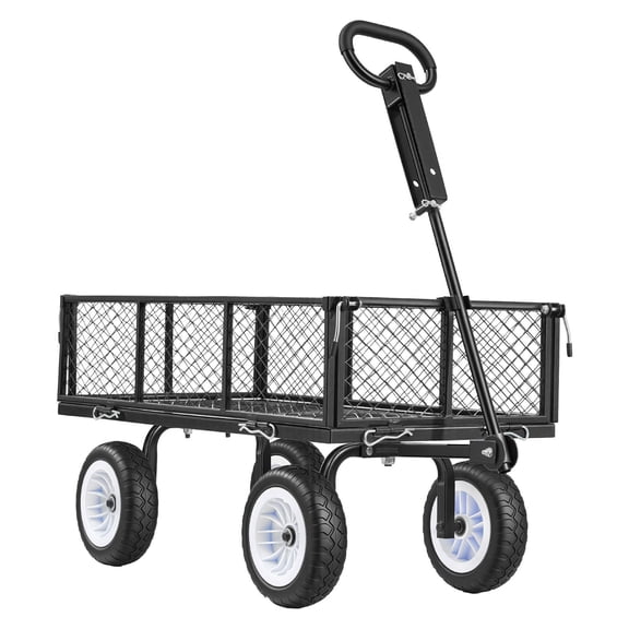 900 LBS Steel Garden Cart, 10-Inch Tires, Adjustable Handle, Detachable Side Panels, ATV/Tractor Attachable, Black