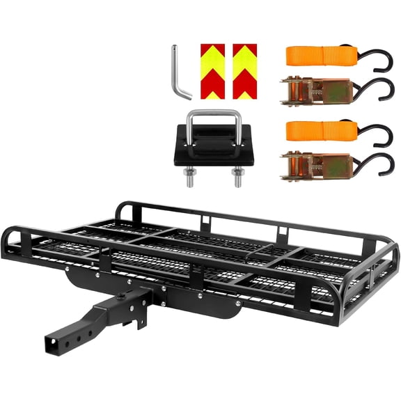 900 Lbs Downhill Trailer Hitch Cargo Carrier, 49.2 Inch Alloy Steel Ramp Cargo Carrier, Folding Hitch Mount Cargo Carrier Basket, 2" Receiver with High Side Rails for Rv Trucks SUV Vans Cars