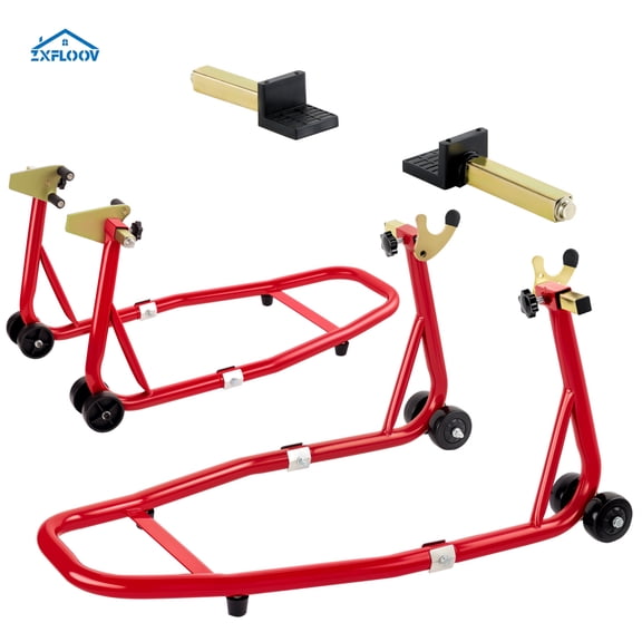 900 Lbs Motorcycle Lifting Stand, Universal Front & Rear Wheel Lift with U+L Adjustable Swingarm Spool, Heavy Duty Black/Red
