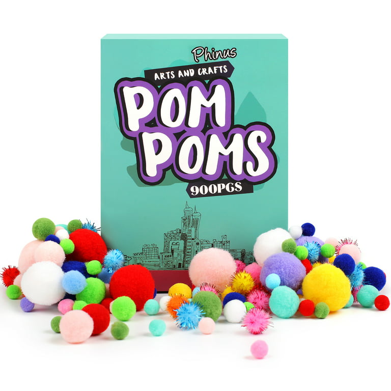 900 PCS Pom Poms, Multicolor Bulk Pom Poms Arts and Crafts, Soft and Fluffy  Craft Pom Poms, Assorted Sizes Pompoms, for Arts and Craft Making