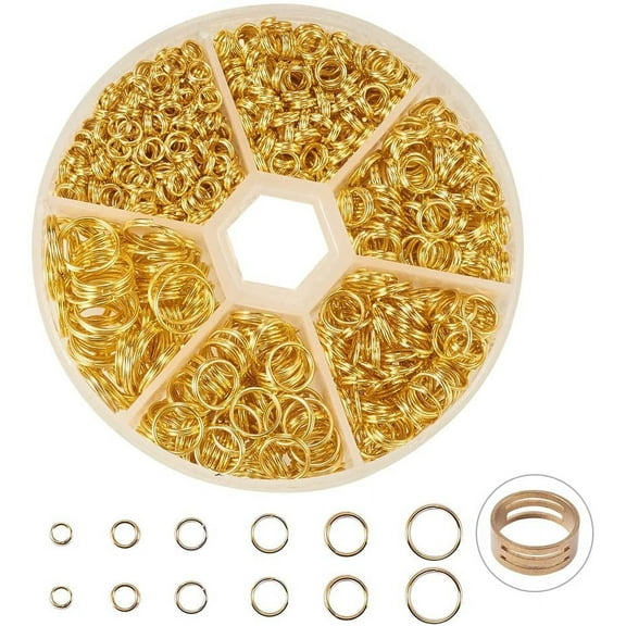 900 Pcs 6 Sizes Iron Double Loop Split Jump Rings 18 Gauge 0.15/0.19/0.23/0.27/0.31/0.39inch Golden