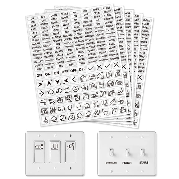 900 Pcs Light Switch Sticker Labels 2 Styles Transparent Switch ID Stickers Switchboard Label Decals for Home Kitchen Bathroom Office 6x20mm