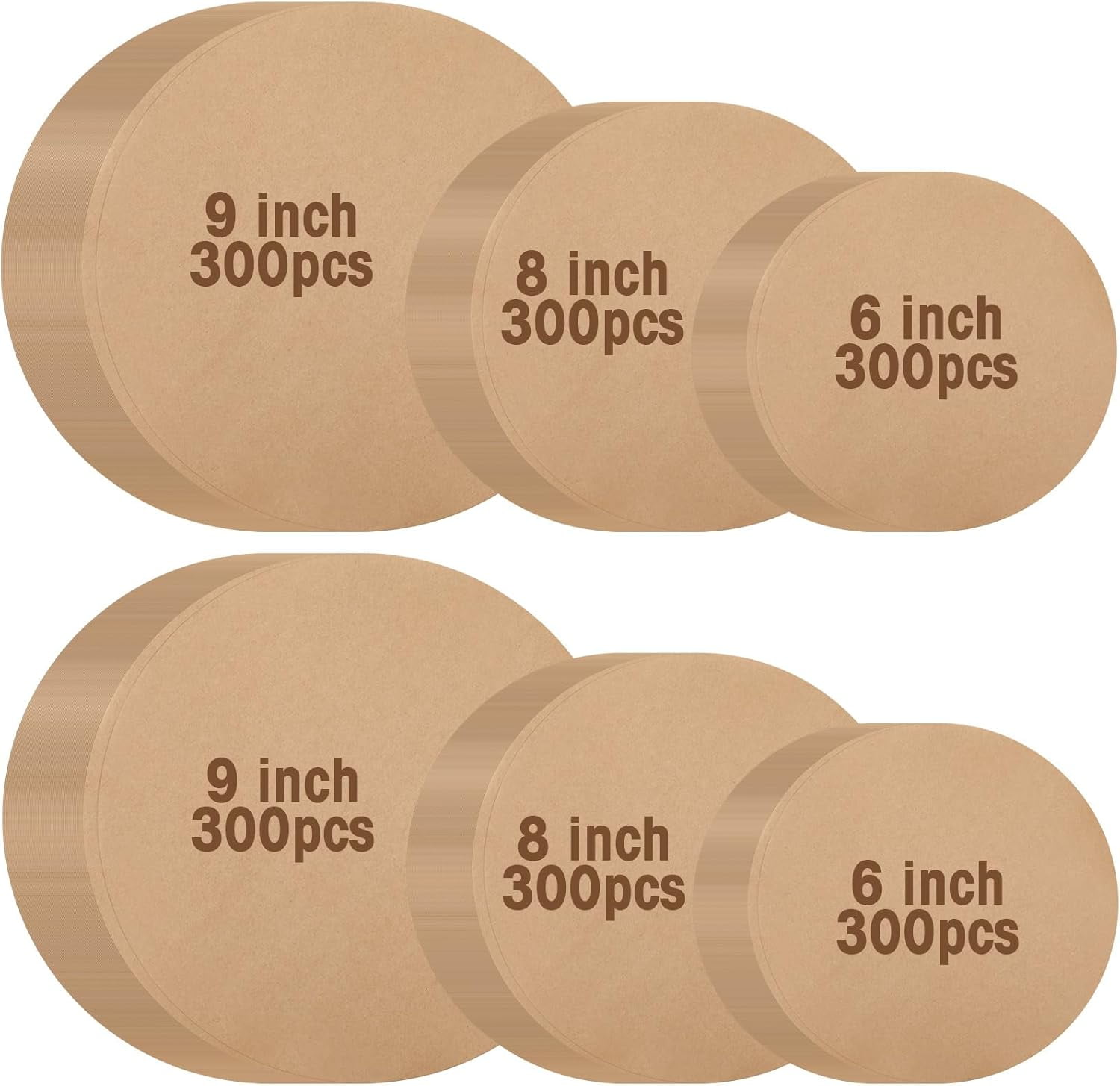 900 Pcs Parchment Paper Rounds, 6, 8, 9 Inch Non Stick Paper Sheets Parchment Liners for Baking Springform, Toaster Oven Round Cake Pan(Brown)