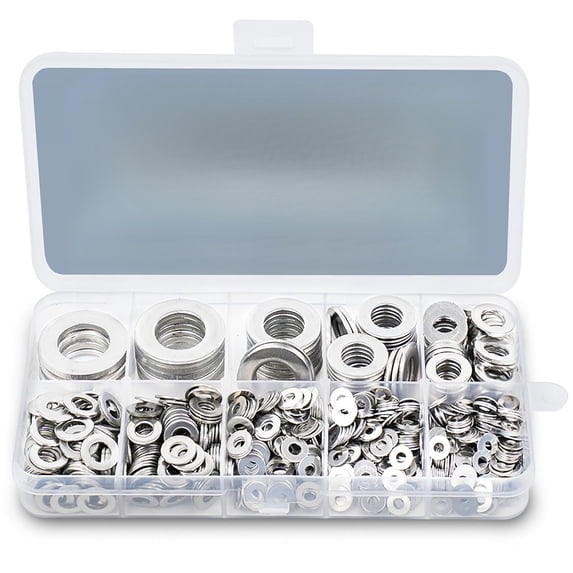 900 Pcs Stainless Steel Flat Washers for Screws, 304 Stainless Steel, Assorted Sizes (M2 M2.5 M3 M4 M5 M6 M8 M10 M12) for Industrial Use, Washers for Bolts