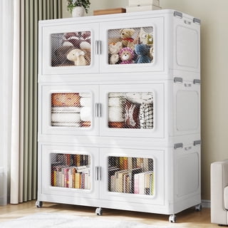 900Qt Extra Large Stackable Storage Bins with Lid, 225Gal Collapsible Closet Organizer and Storage Drawers with Wheels, Plastic Storage Box, 3Packs, White