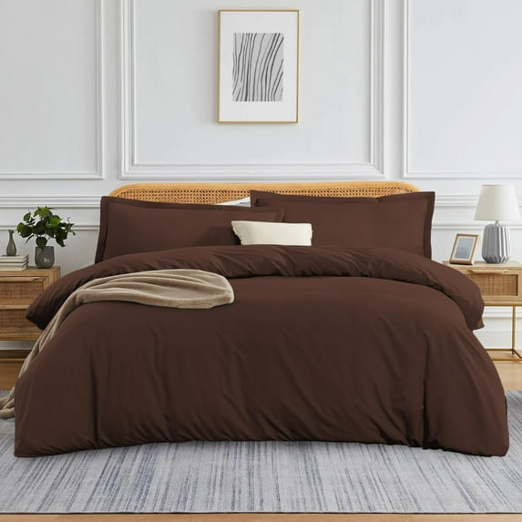 900 TC 100% Egyptian Cotton 5PCs Duvet set ( 1- Duvet Cover + 4 - Pillow Shams ) Zipper Closur Ultra Soft Durable and Fade Resistant Color Chocolate Solid size Full
