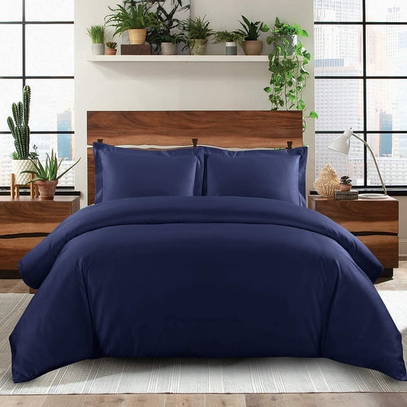900 TC 100% Egyptian Cotton Duvet set Zipper Closur Ultra Soft Durable and Fade Resistant Color Navy Blue Solid size King