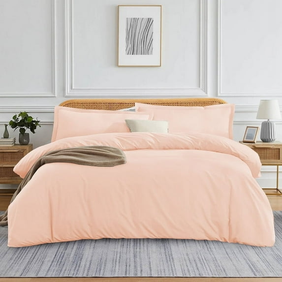 900 TC 100% Egyptian Cotton Duvet set Zipper Closur Ultra Soft Durable and Fade Resistant Color Peach Solid size Queen