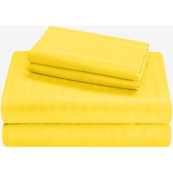 900 Thread Count 100% Egyptian Cotton 3-Piece Fitted Sheet ( 1 Fitted Sheet + 2 Pillow Covers) 15 Inches Deep Pocket Size Full Color Yellow Stripe