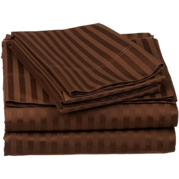 900 Thread Count 100% Egyptian Cotton 3-Piece Flat Sheet (1 Flat Sheet + 2 Pillow Covers) Size Olympic-Queen Color Chocolate Stripe