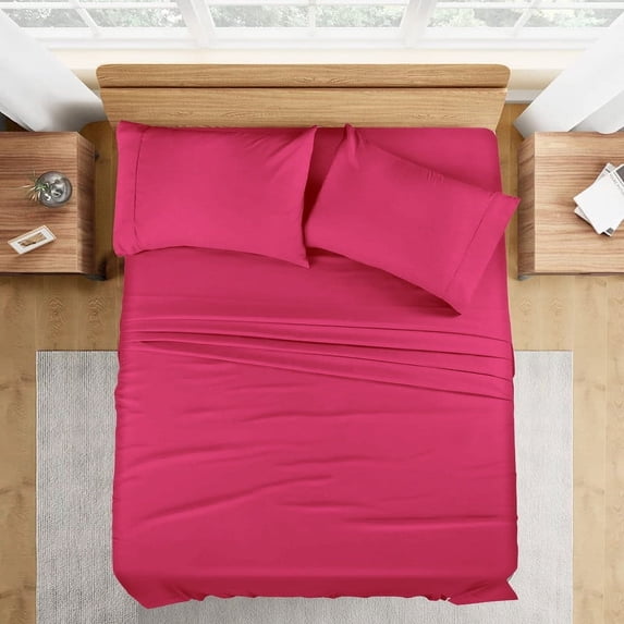 900 Thread Count 100% Egyptian Cotton 4-Piece Bed Sheet Set (1 Flat, 1 Fitted Sheet, 2 Pillow Covers) 18 Inches Deep Pocket Size Full Color Hot Pink Solid