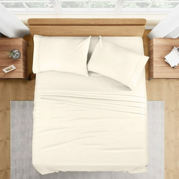 900 Thread Count 100% Egyptian Cotton 4-Piece Bed Sheet Set (1 Flat, 1 Fitted Sheet, 2 Pillow Covers) 18 Inches Deep Pocket Size King Color Ivory Solid