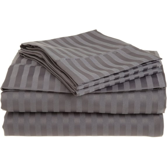 900 Thread Count 100% Egyptian Cotton 4-Piece Bed Sheet Set (1 Flat, 1 Fitted Sheet, 2 Pillow Covers) 30 Inches Deep Pocket Size King Color Grey Stripe