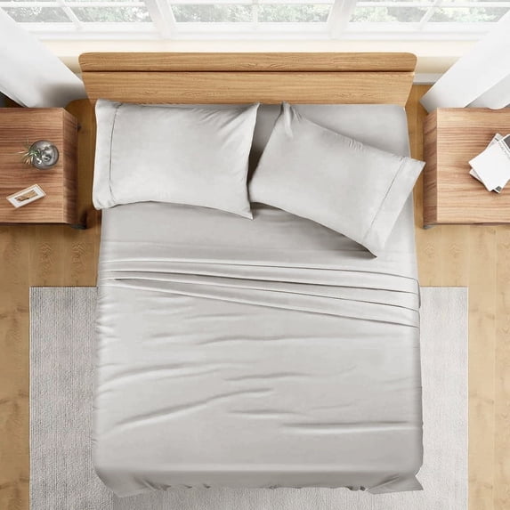 900 Thread Count 100% Egyptian Cotton 4-Piece Bed Sheet Set (1 Flat, 1 Fitted Sheet, 2 Pillow Covers) 30 Inches Deep Pocket Size King Color Silver Grey Solid