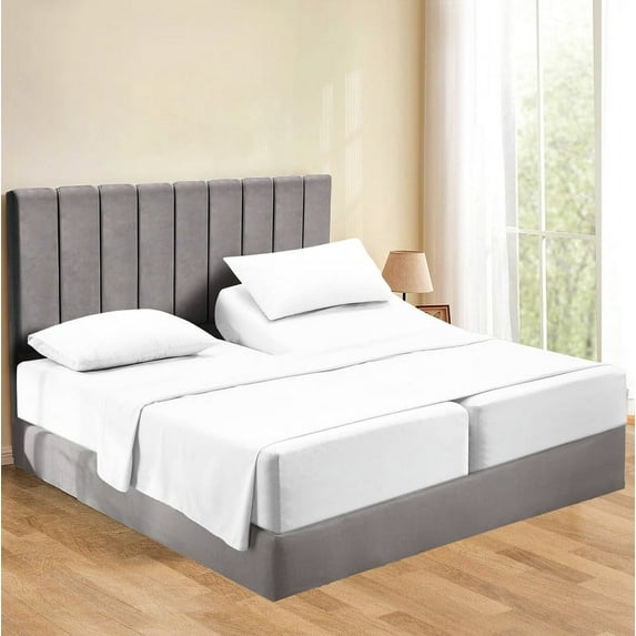 900 Thread Count 5 Piece Split California King Sheets Sets Set ( 2- Twin XL Fitted Sheets 1-Flat sheet and 2-Pillow covers ) with 21" deep pocket for Adjustable Bed Color White Solid