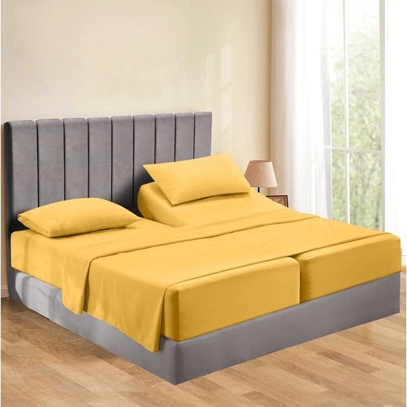 900 Thread Count 5 Piece Split King Sheets Sets Set ( 2- Twin XL Fitted Sheets 1-Flat sheet and 2-Pillow covers ) with 15" deep pocket for Adjustable Bed Color Dark Gold Solid