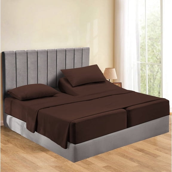 900 Thread Count 5 Piece Split King Sheets Sets Set ( 2- Twin XL Fitted Sheets 1-Flat sheet and 2-Pillow covers ) with 24" deep pocket for Adjustable Bed Color Chocolate Solid