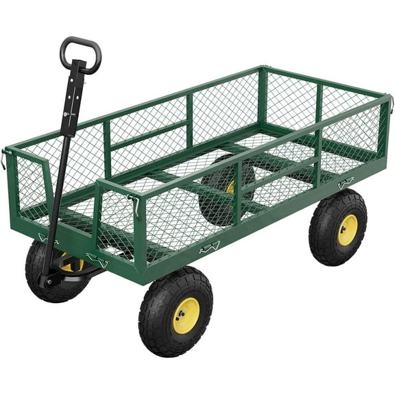 900 lbs Garden Cart with Removable Mesh Sides, Heavy Duty Steel Garden Wagon with 10" Pneumatic Tires & 180Rotating Handle, Yard Cary Utility Wagon for Lawn Backyard Use, Green Black & Yellow