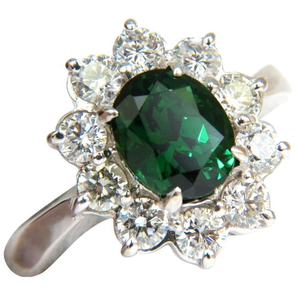 $9000 3.83CT NATURAL TOP GEM GREEN TSAVORITE DIAMOND RING A+ HALO DECO