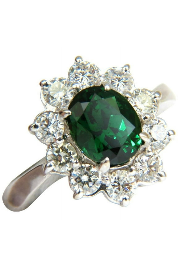 $9000 3.83CT NATURAL TOP GEM GREEN TSAVORITE DIAMOND RING A+ HALO DECO