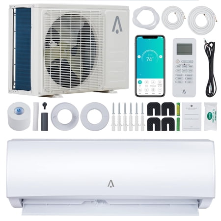 9000 BTU 19 SEER2 Ductless Mini Split AC Heat Pump, 115V R32 Inverter Unit, WiFi Alexa Compatible, 7-in-1 Multi-Functional Cooling Heating System for Rooms Up to 450 Sq.ft