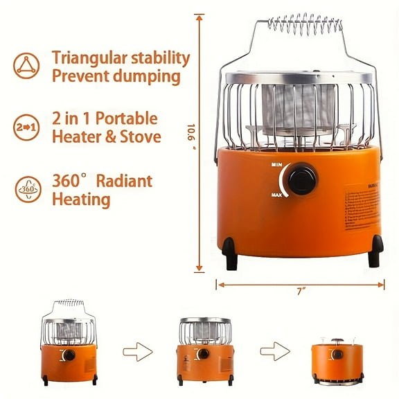 9000 BTU 2-in-1 Propane Heater Stove, Portable Indoor & Outdoor Camping Gas Stove (Orange&Blue, 10.7x7 Inch), Adjustable Flame for Reliable Heating, Cooking & Emergency Preparedness