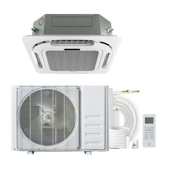 9000 BTU Ceiling Cassette Mini Split AC, 8-way 360 Airflow, Remote Controller, Ductless Cooling&Heating Ceiling Air Conditioner, 208/230V, 25ft Kit