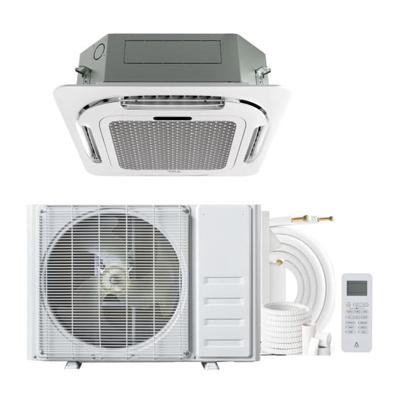 9000 BTU Ceiling Cassette Mini Split Air Conditioner, Ductless Heat Pump with 360° 8-Way Airflow, R454B Energy Efficient AC, 230V with 25ft Installation Kit & Remote