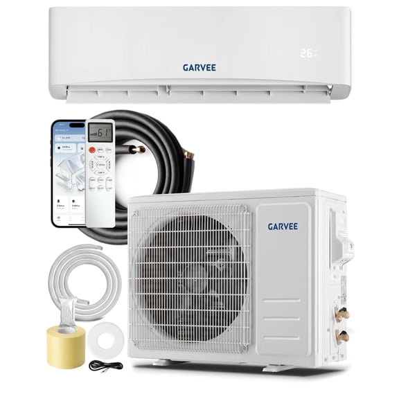 9000 BTU Ductless Mini Split Central Air Conditioner & Heater - 17 SEER2 Inverter Heat Pump System - Wall Mounted - Quiet, Wi-Fi & Alexa Compatible - For Up to 450 Sq. Ft, 230V - White