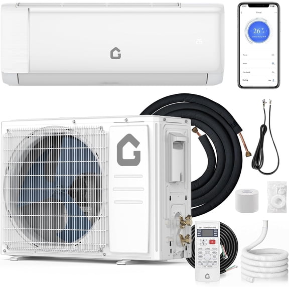 9000 BTU Ductless Mini Split Central Air Conditioner & Heater,19 SEER2 Inverter, Ductless Inverter, Heat Pump, 208/230V, WiFi & Alexa Compatible, Boost Mode, Quiet, ECO, Dehumidification, 24H Timer