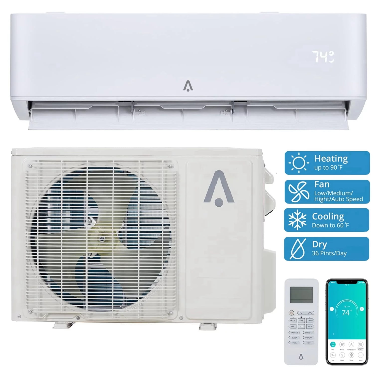 Towallmark 9000 BTU Mini Split AC, 19 SEER2 Wall Mounted AC with Heat Pump & Installation Kits