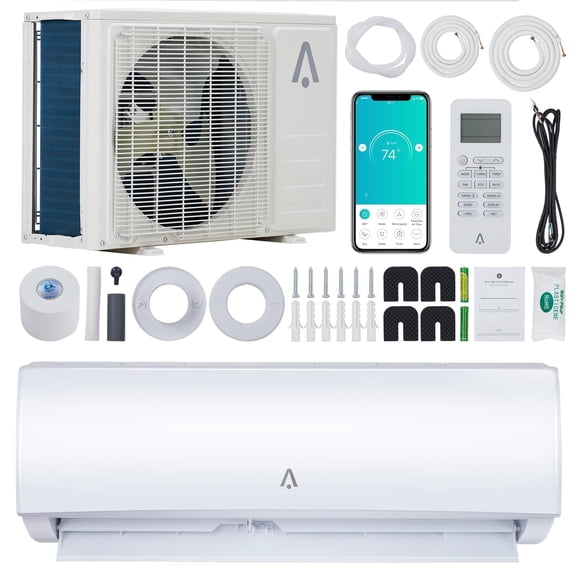 9000 BTU Mini Split AC/Heat Pump - WiFi Enabled, 19 SEER2, 115V, Cools 450 Sq.Ft, Alexa Compatible, Remote Control, Self-Cleaning, Includes Installation Kit
