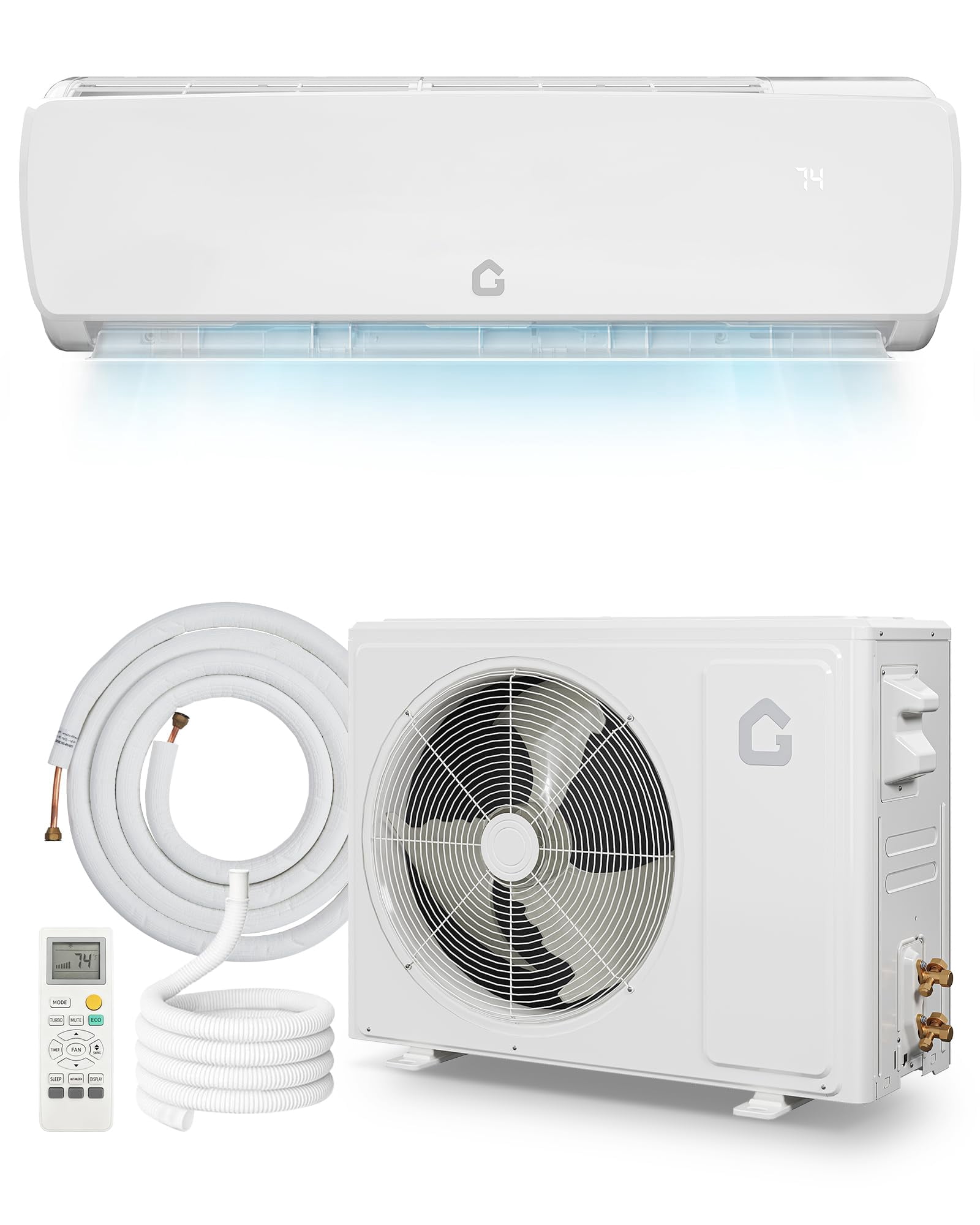 9000 BTU Mini Split AC/Heating System, 19 SEER2 Inverter 6-in-1 Split System Air Conditioners, Ductless Heat Pump Wall Mount AC Unit Cool Up to 450 Sq. Ft, Installation Kits, 115V