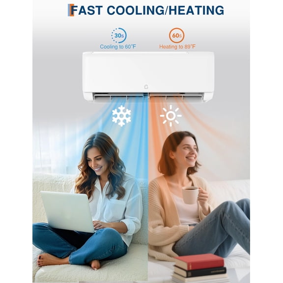 9000 BTU Mini Split Air Conditioner, 18.5 SEER2 Ductless Inverter Heat Pump, 230V 4-in-1 Fast Cooling Heating, Alexa Voice Control, 23dB Ultra Quiet, Compact Outdoor Unit for 450 Sq.Ft Indoor Rooms