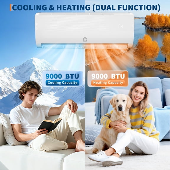 9000 BTU Mini Split Air Conditioner, 19 SEER2 Ductless Inverter Heat Pump, 230V 4-in-1 Cooling Heating Dry Fan, Ultra Quiet 23dB Sleep Mode, 4-Way Air Swing, Energy Efficient AC Unit for 450 Sq.Ft
