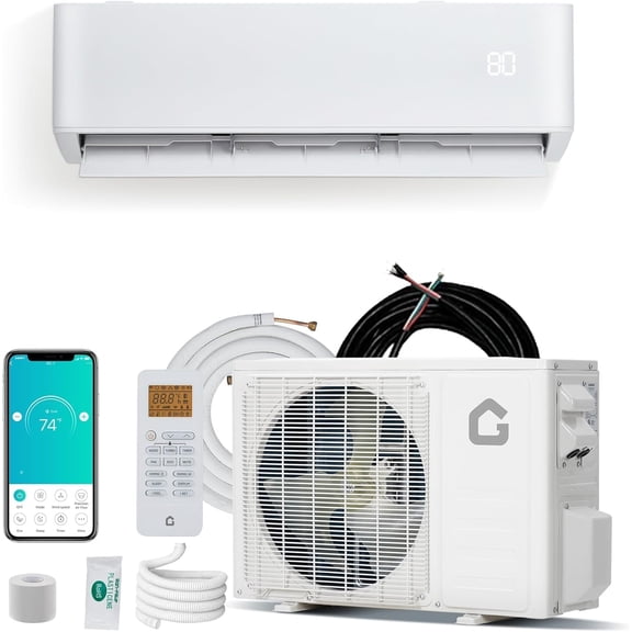 9000 BTU Mini Split Air Conditioner & Heat Pump, 19 SEER2 Inverter, WiFi & Alexa Enabled, Pre-Charged Ductless AC System, Ultra-Quiet, 208-230V, Cools & Heats Up to 1,250 Sq.ft