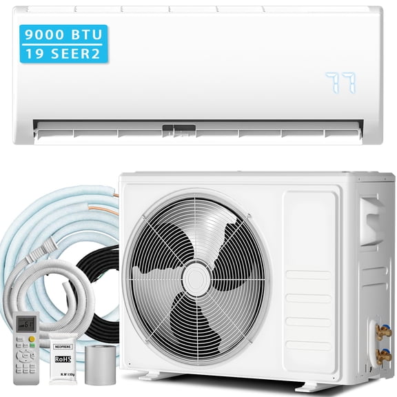 9,000 BTU Mini Split Ac/Heating System 19 SEER Ductless Heat Pump Air ...