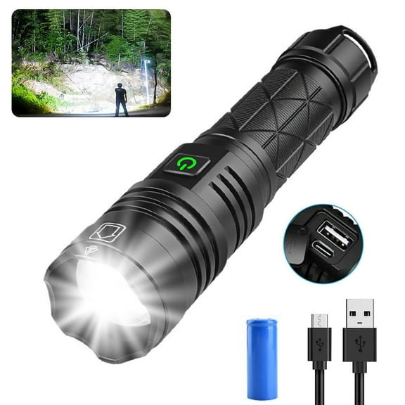 Rechargeable Flashlight, Super Bright XHP70 Powerful LED Flashlight with 5 Modes, Waterproof Zoomable Tactical Flashlight for Camping Emergency
