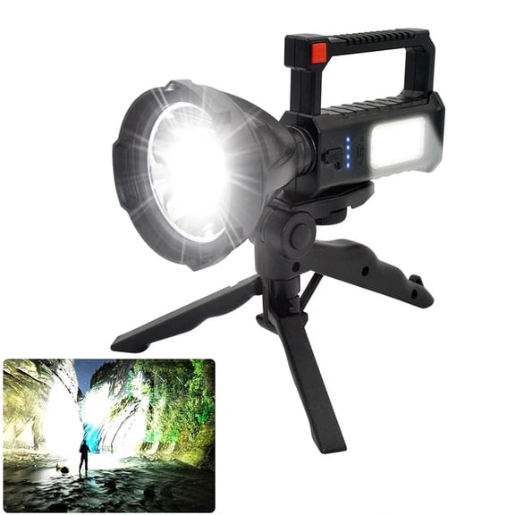 90000 Lumens Rechargeable Spotlight Flashlights with Tripod, IPX5 Waterproof, Super Bright Led Flashlight for Fishing, Hiking and Camping, Black