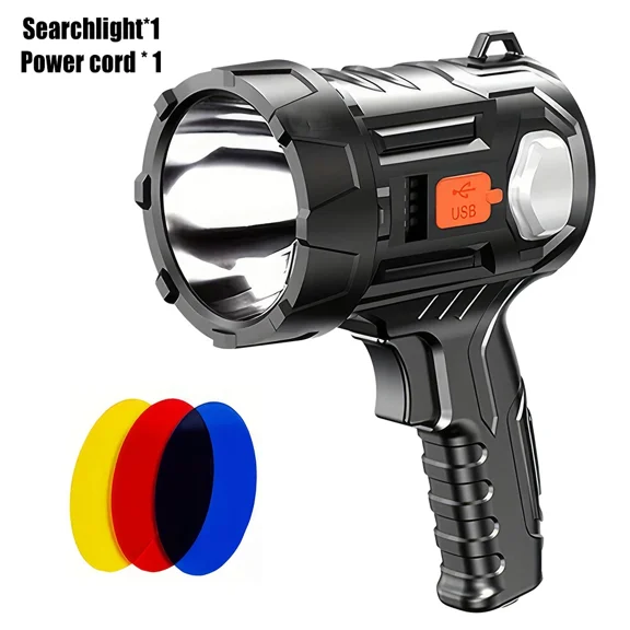 900000000LM Solar/USB LED Searchlight Rechargeable Spotlight Handheld Flashlight