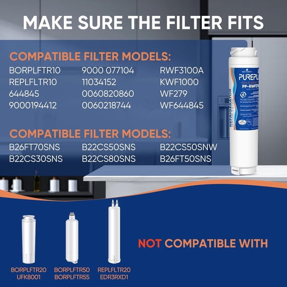 9000194412 NSF 53&42 Certified Refrigerator Water Filter Replacement for Bosch Ultra Clarity BORPLFTR10,REPLFLTR10, 11034152, 644845,B26FT70SNS, B22CS80SNS, B22CS50SNS, Haier 0060820860,3PACK