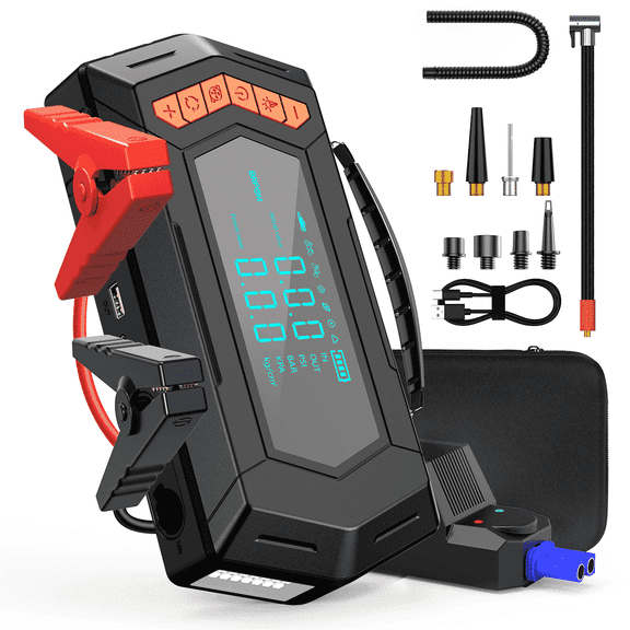 9000A Multi-function Car Jump Starter with Air Inflator/Deflator Compressor, 7-in-1 Car Battery Jump Starter with LED Emergency Light,Portable Car Jump Starter for Gasoline or Diesel