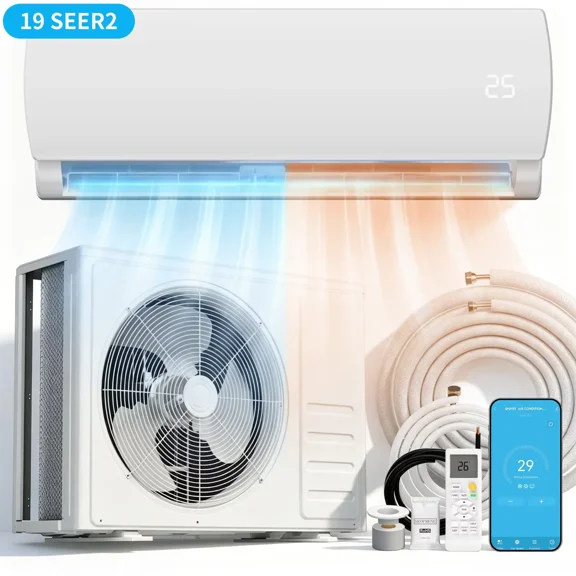 9000BTU Mini Split AC/Heating System, 19 SEER2 115V Wifi Enabled Energy Saving Air Conditioner Unit Cools Room up to 450 Sq. Ft, Ductless Inverter