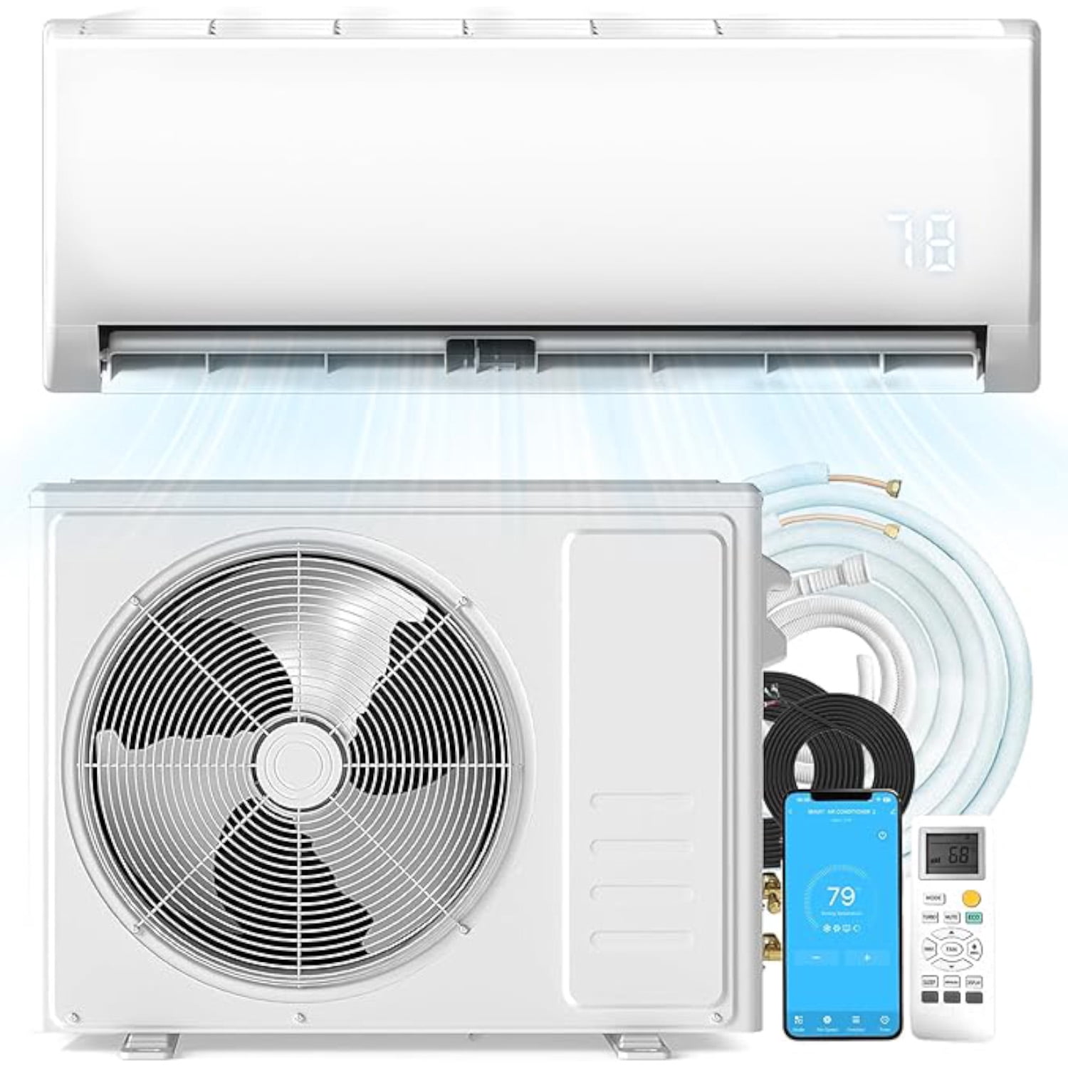 9000BTU Mini Split Air Conditioner Heat Pump,19 SEER2 115V Split ac ...