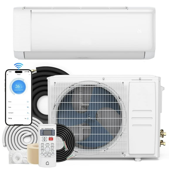 9000BTU Mini Split Air Conditioner& Heater, 18.5 SEER2 230V WiFi & Alexa Wall-Mounted Ductless AC Unit Cools Rooms Up to 450 Sq. Ft, Complete Installation Kit AC With Heat Pump